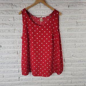 Faded Glory Womens Top 3X Plus Tank Red White Polka Dot Lightweight GEO142E